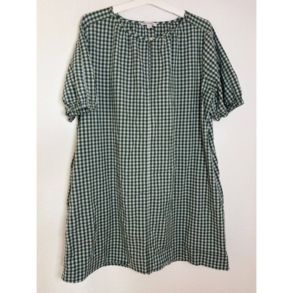 Free Assembly Green Gingham Shift Dress XXL Short Sleeve Pockets Plaid Mini